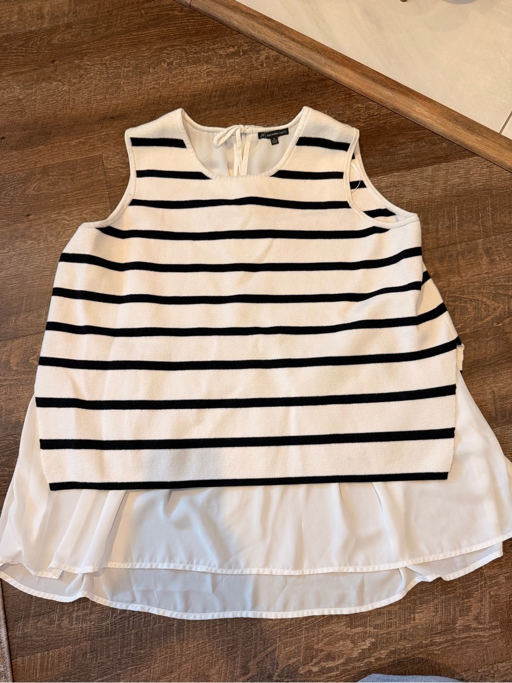 Adrianna Papell 1X Black White Striped Layered Sleeveless Blouse Top